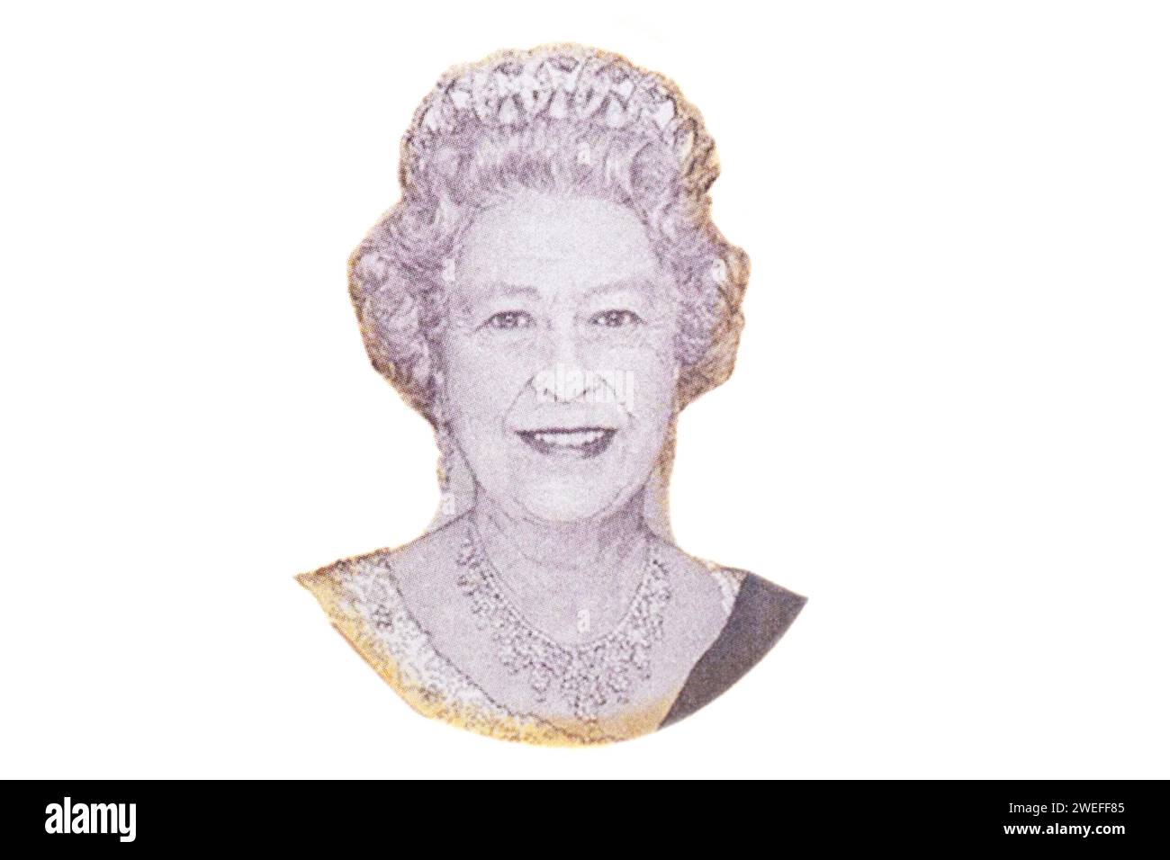 Elizabeth II, Portrait from Fiji One hundred Dollars Banknotes isolated on white Stock Photo