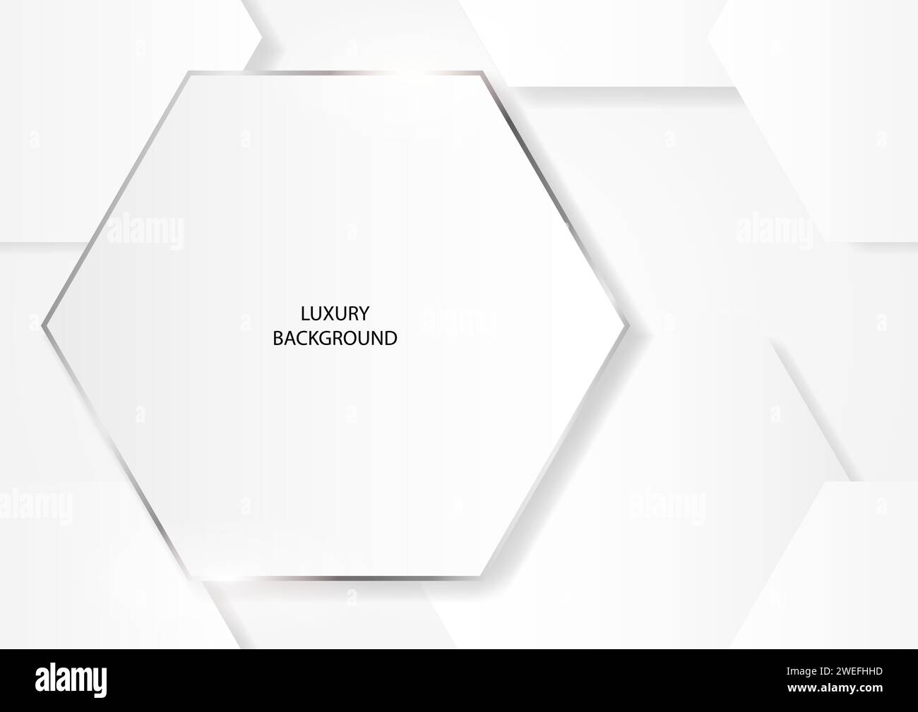 Abstract clean white hexagonal shapes with silver frame, EPS 10 vector background Stock Vector