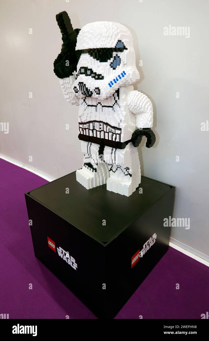 Lego Storm Trooper from Star Wars, on display at the 2024 Toy Fair, Olympia , London Stock Photo