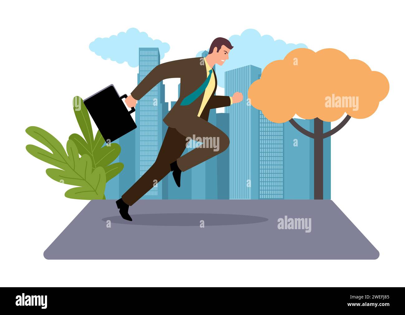 Simple flat vector illustration of a businessman running with briefcase ...
