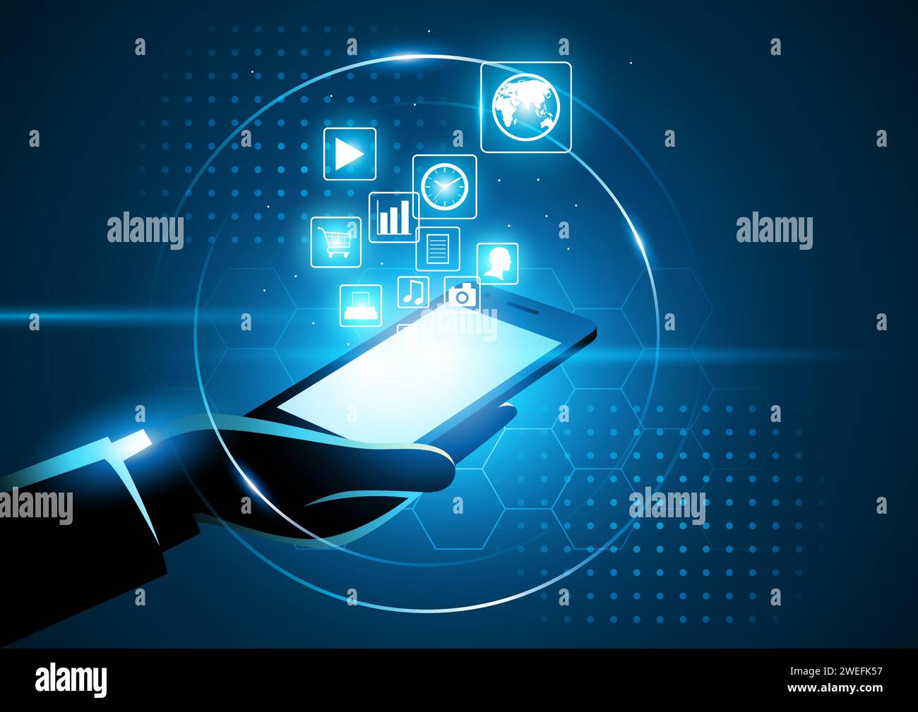 Vector illustration of businessman hand holding a smart phone, the ...