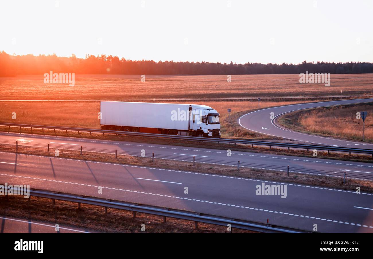 A modern truck with a refrigerator semitrailer with refrigeration