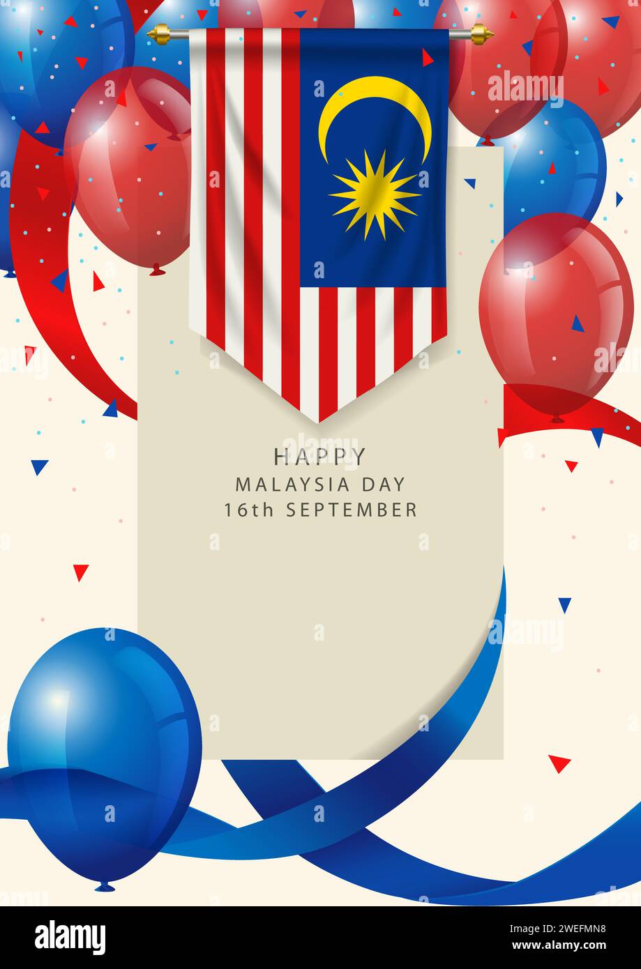 Malaysia insignia with decorative balloons and ribbons, Malaysia Day
