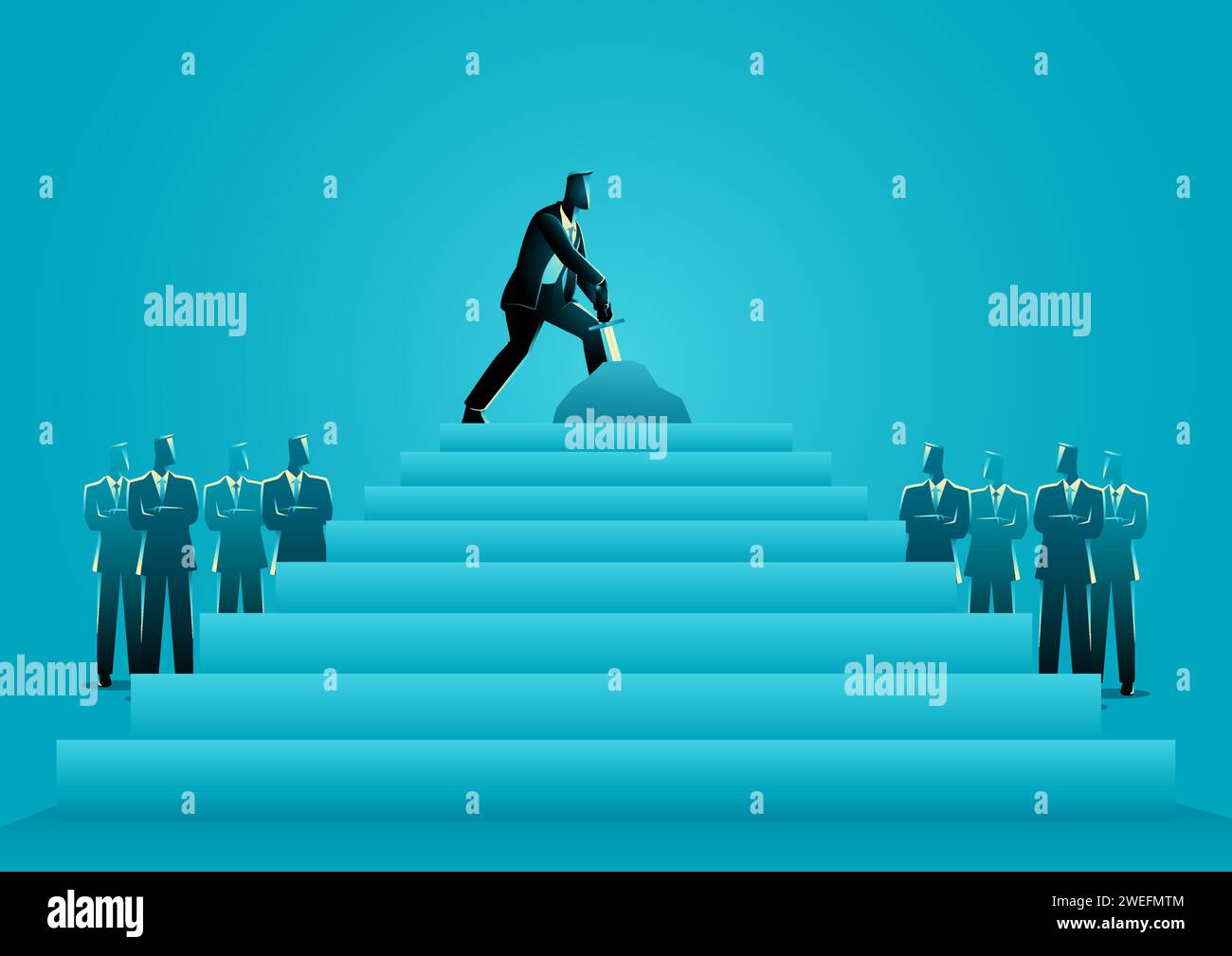 Business concept vector illustration of businessman tries to draw a sword in the stone, concept for worthiness and honesty Stock Vector