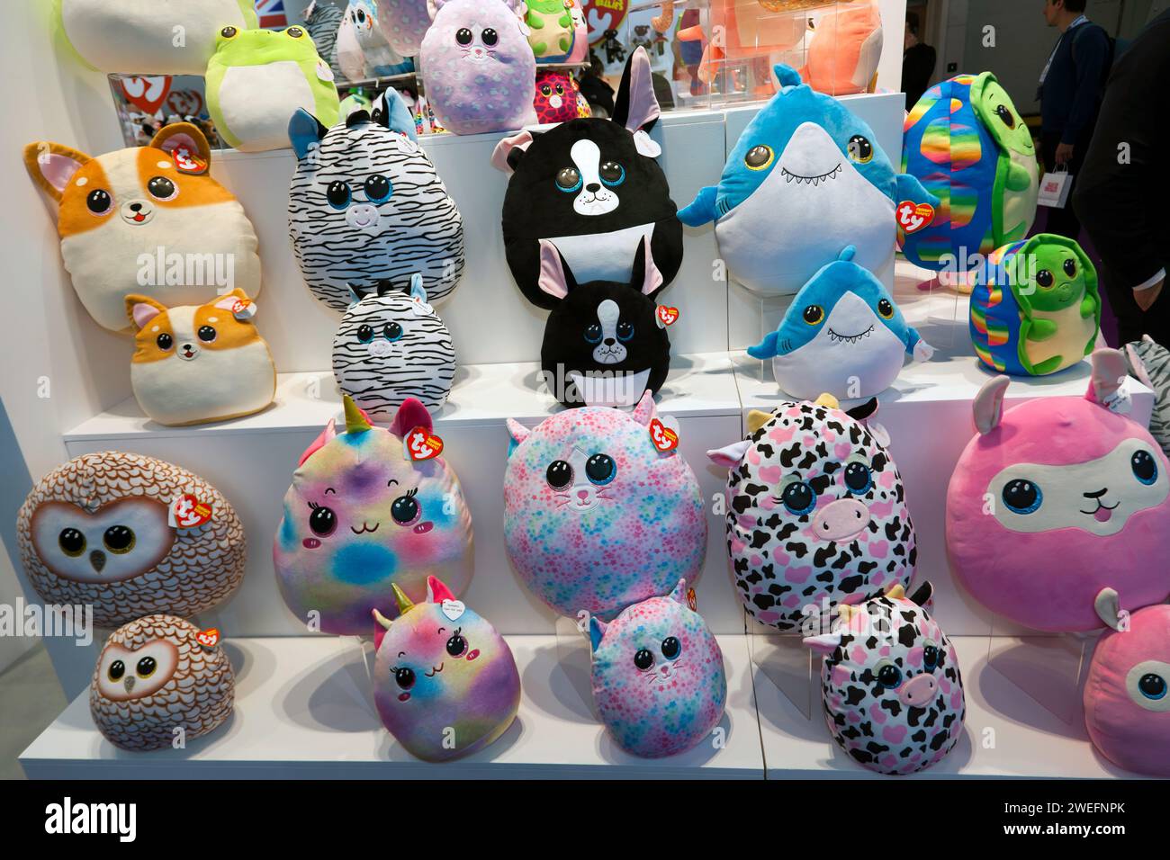 T Y  Squishy Beanies displayed on a stand at the 2024 Toy Fair, Olympia, London Stock Photo