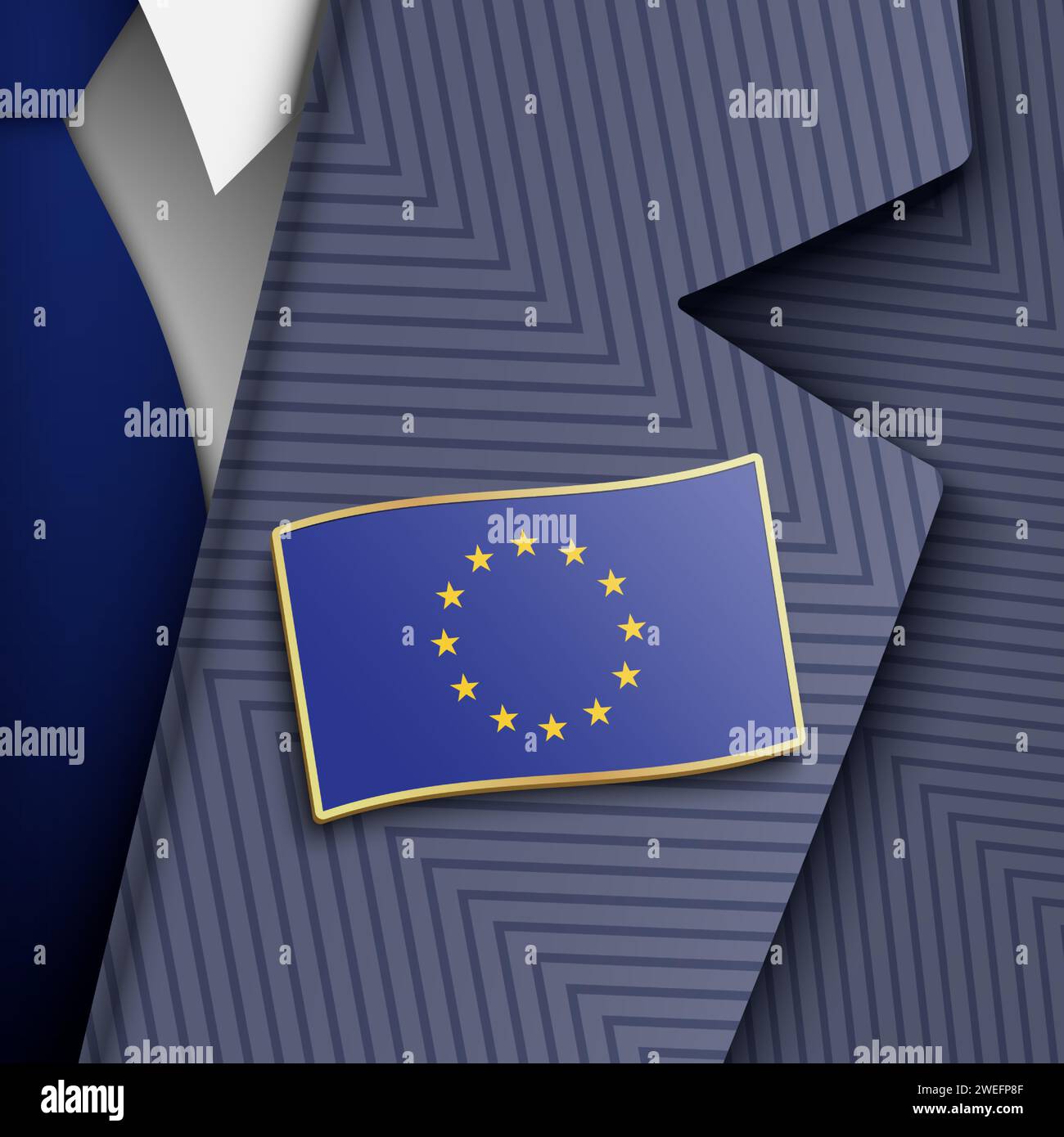 EU official dressed in a blue suit and tie, wearing EU flag lapel pin, vector illustration. Stock Vector