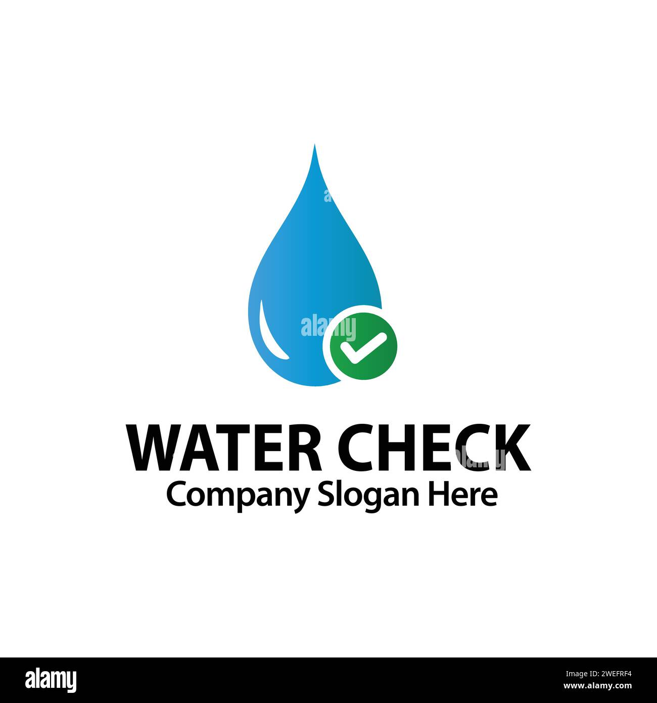 Water Droplet Logo Design With Drop and Green Tick Sign Template Illustration. Approved Pure Aqua Sign Symbol Concept Vector. Stock Vector