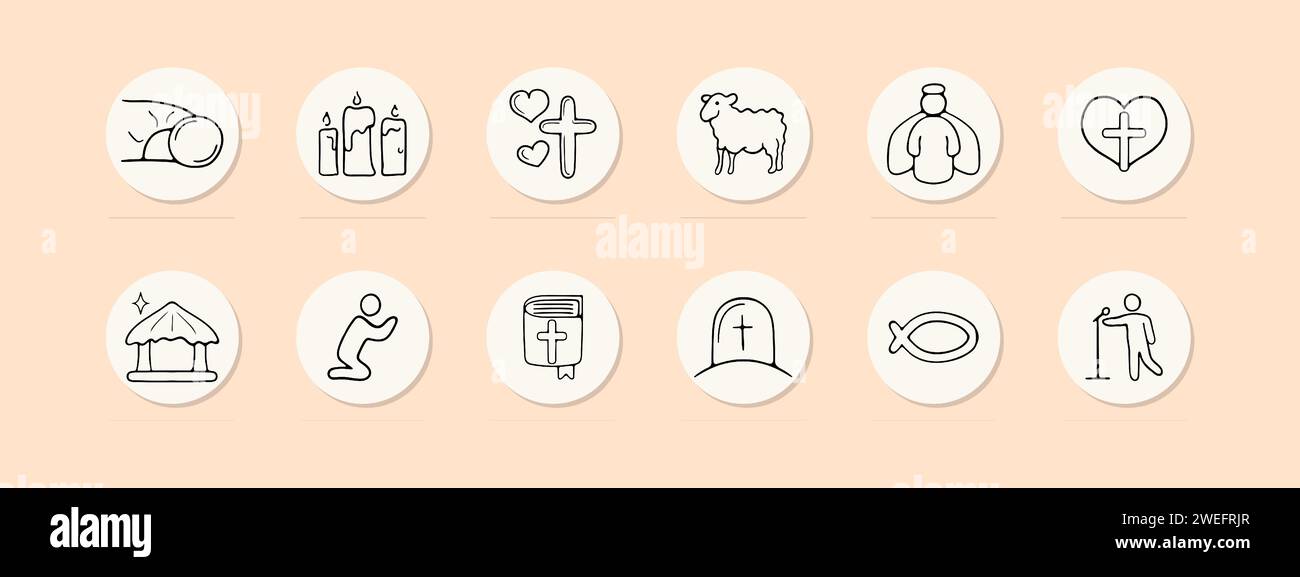 Christianity set line icon. Sermon, soul, communion, bible, flock