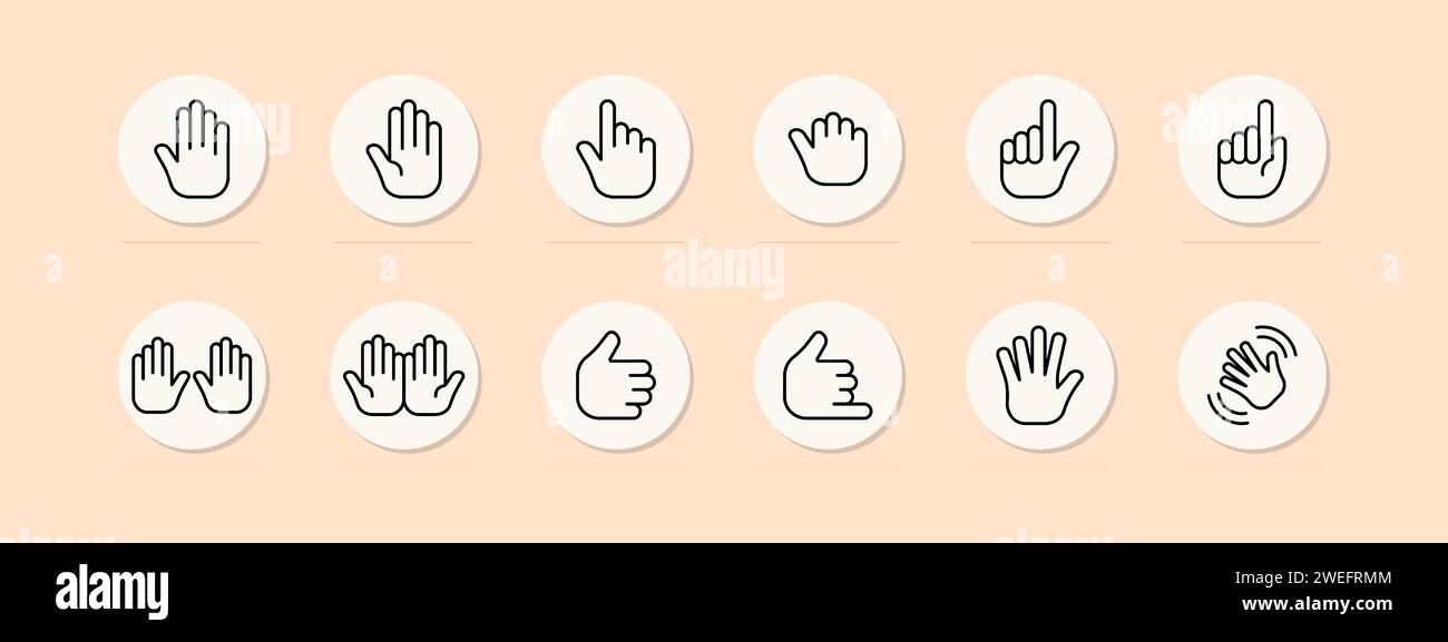 Gestures set line icon. Deaf and mute, language, manners, hands, facial