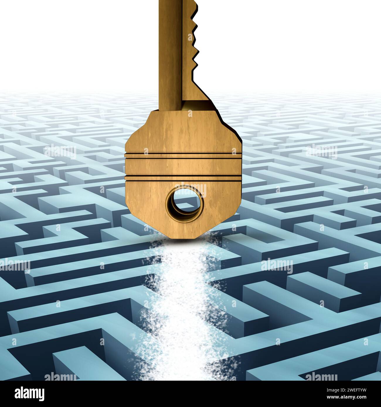 Strategic Key Solutions and Unlocking opportunity or to unlock business success as a clever Solution for Navigating through a maze challenge Stock Photo