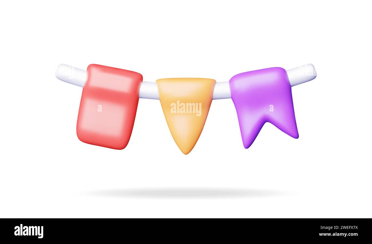 3D Pennant Bunting Flags Isolated on White Stock Vector