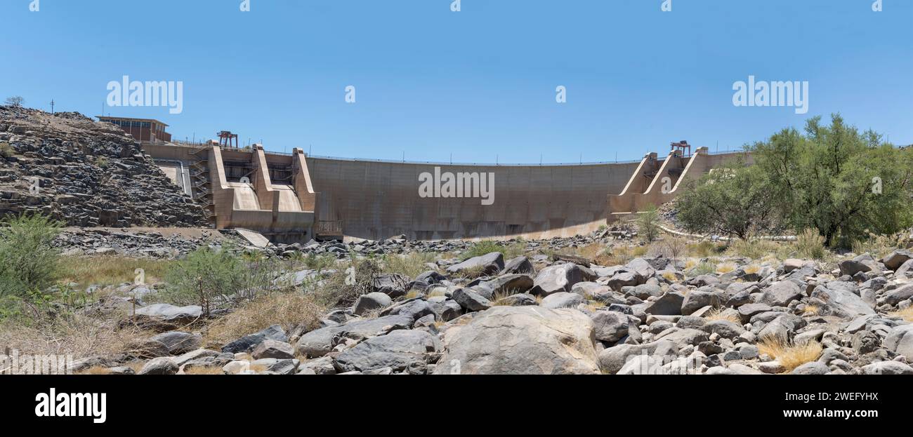 outer side of huge dyke, shot in bright late spring light at Naute Dam, Namibia, Africa Stock Photo