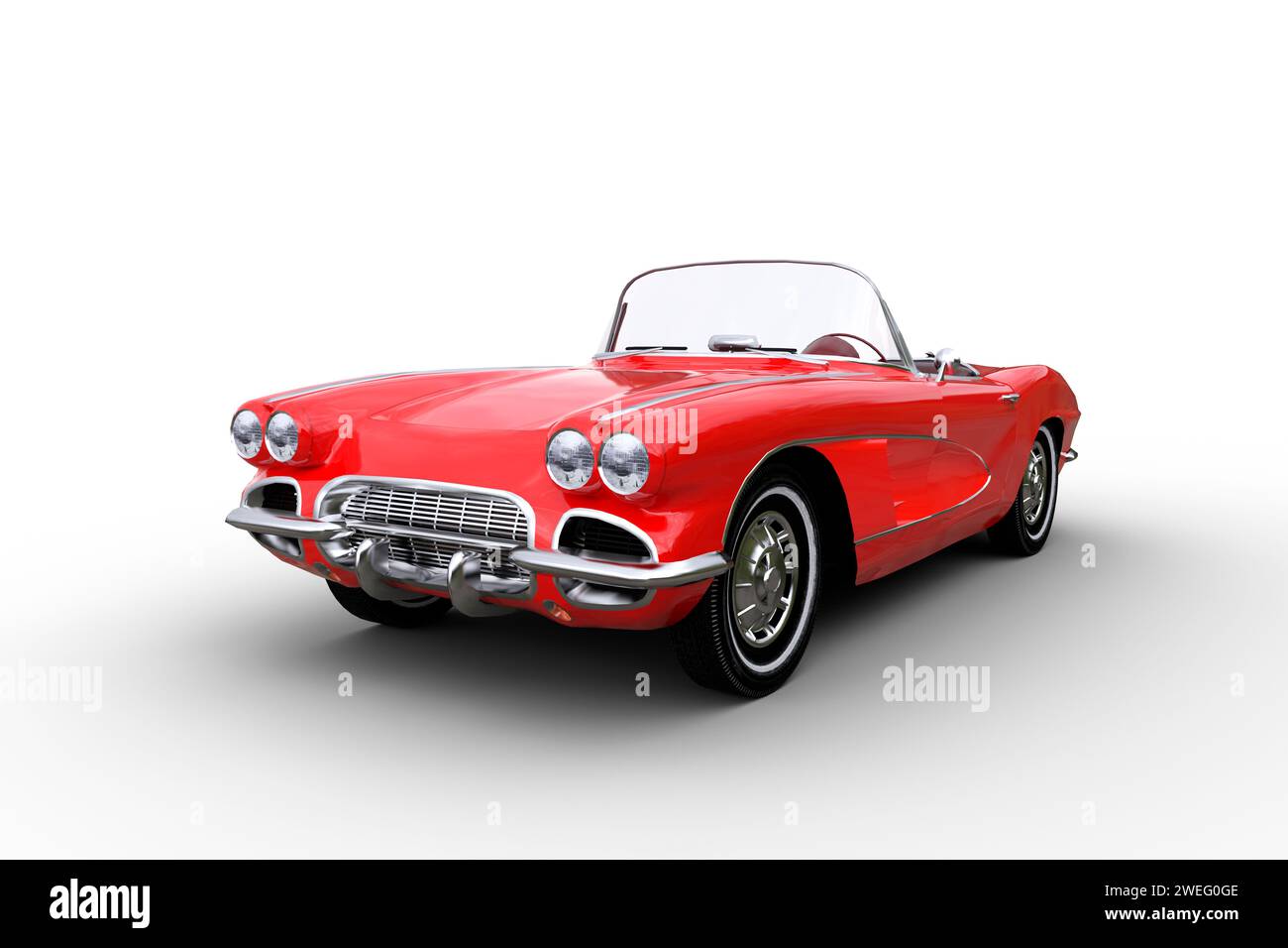 Retro convertible red roadster car. 3D illustration isolated on a white ...