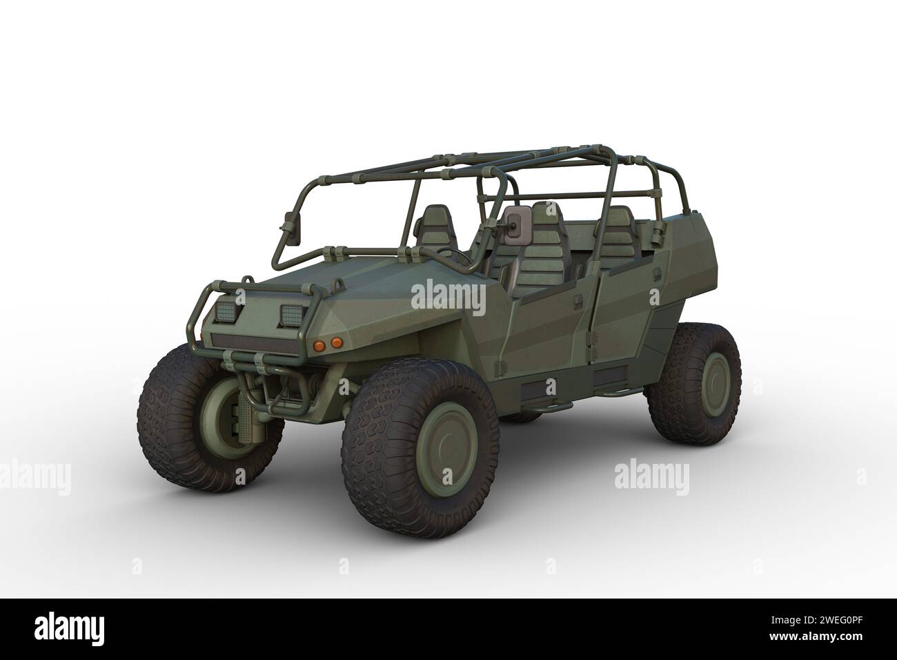 3D illustration of a green military all terrain vehicle isolated on a ...