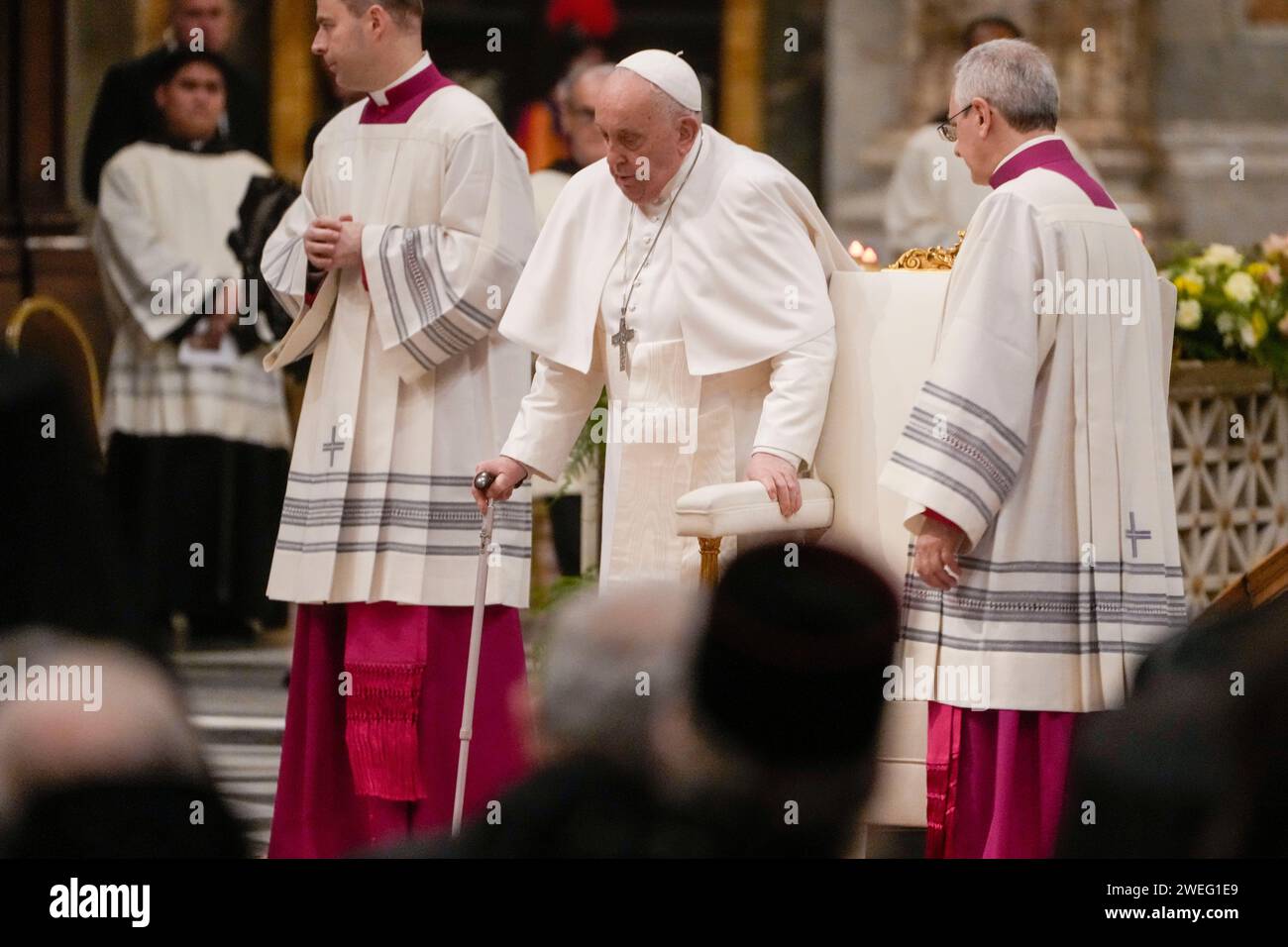 Pope Francis arrives to presides over the first vespers on the day the