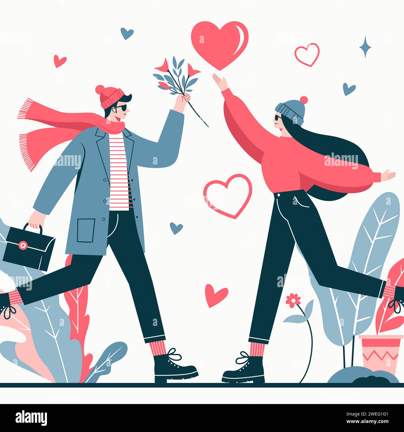 Vector Illustration Flat Couple Love for Valentines Day 17 Stock Vector ...