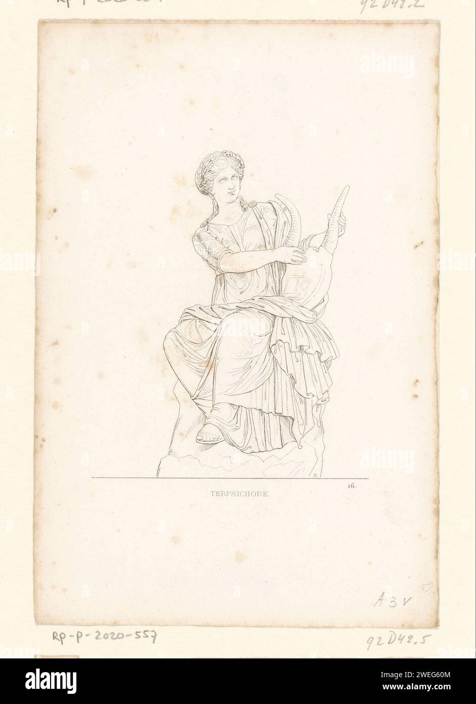 Terpsichore, Etienne Acille Réveil, 1829 print Numbered in the bottom right: 16.  paper etching Terpsichore (one of the Muses); 'Terpsicore' (Ripa) Stock Photo