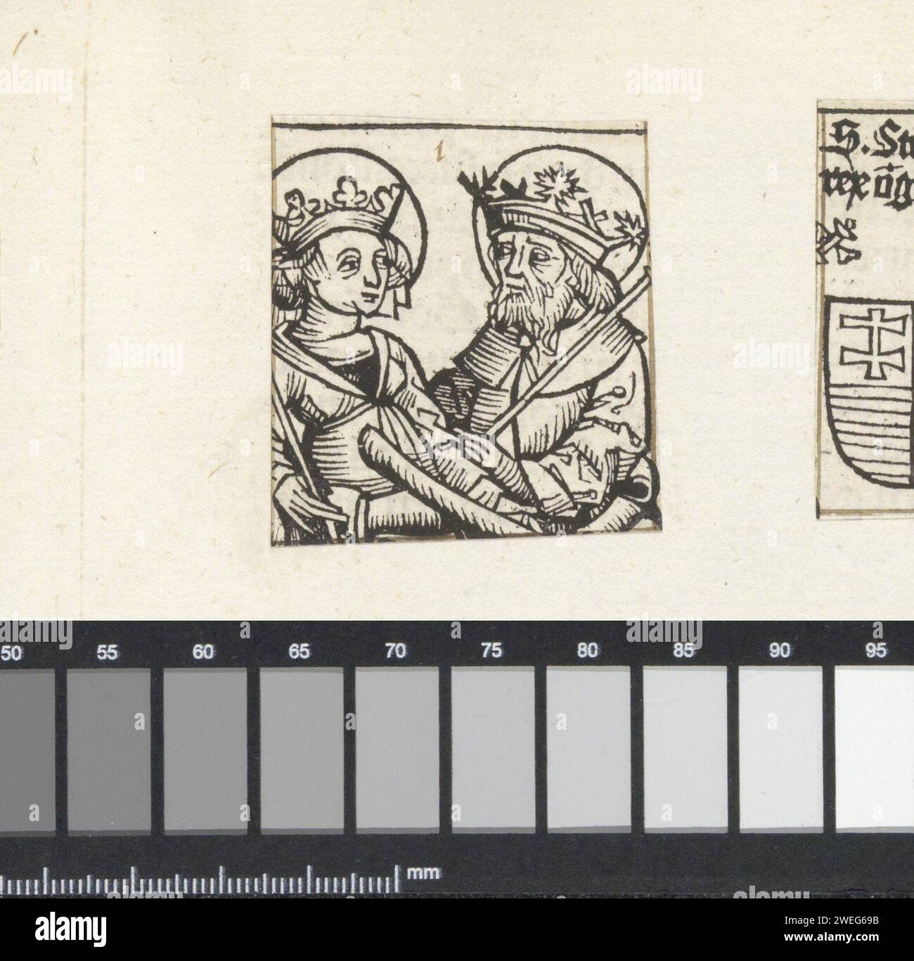 Gisela van Bavaria and Stefanus I van Hungary, Michel Wolgemut (workshop of), 1493 print A king and queen. The performance is part of the family tree of Emperor Henry II The Holy in the Liber Chronicarum. The text identifies the couple as Gisela van Bavaria and Stefanus I of Hungary. The print is part of an album.  paper  king. queen, empress, etc. (wife of a ruler) Stock Photo