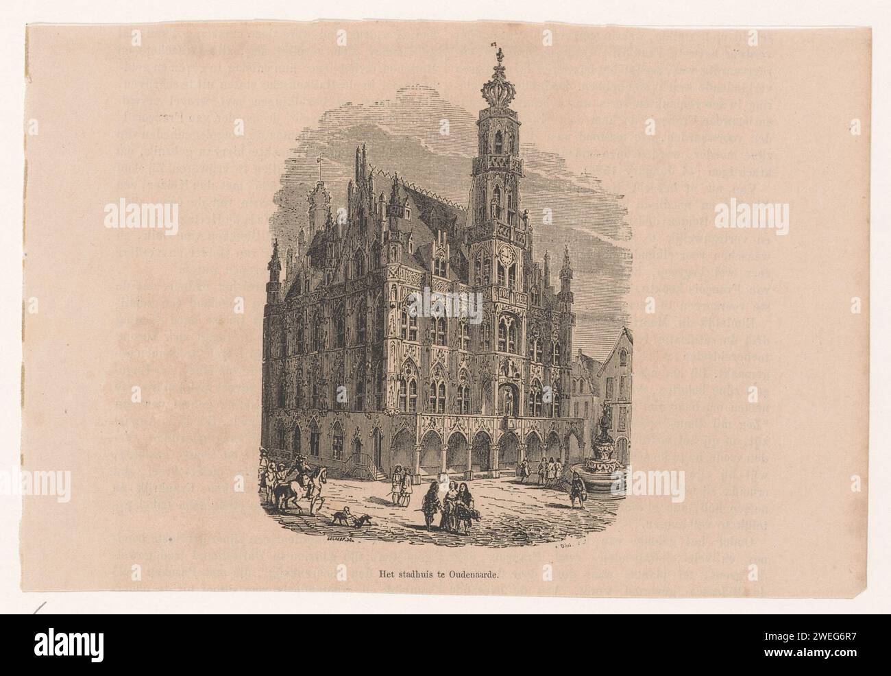 View of the town hall of Oudenaarde, Unknown, 1850 - 1899 print   paper letterpress printing townhall Oudenaarde Stock Photo