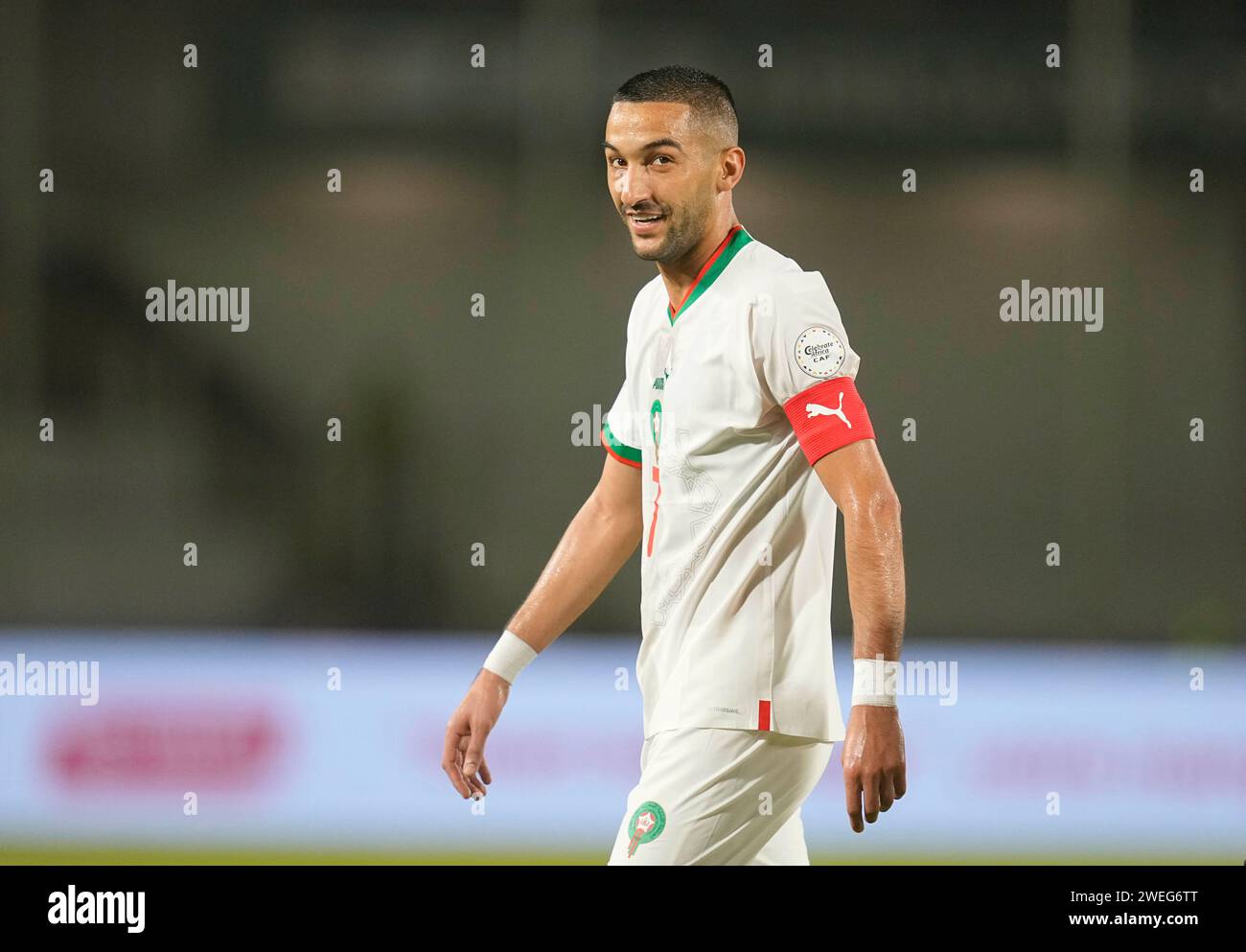 January 24 2024: Hakim Ziyach (Morocco) // during a African Cup of Nations Group F game, Zambia vs Morocco, at Stade Laurent Pokou, San Pedro, Ivory Coast. Kim Price/CSM Stock Photo