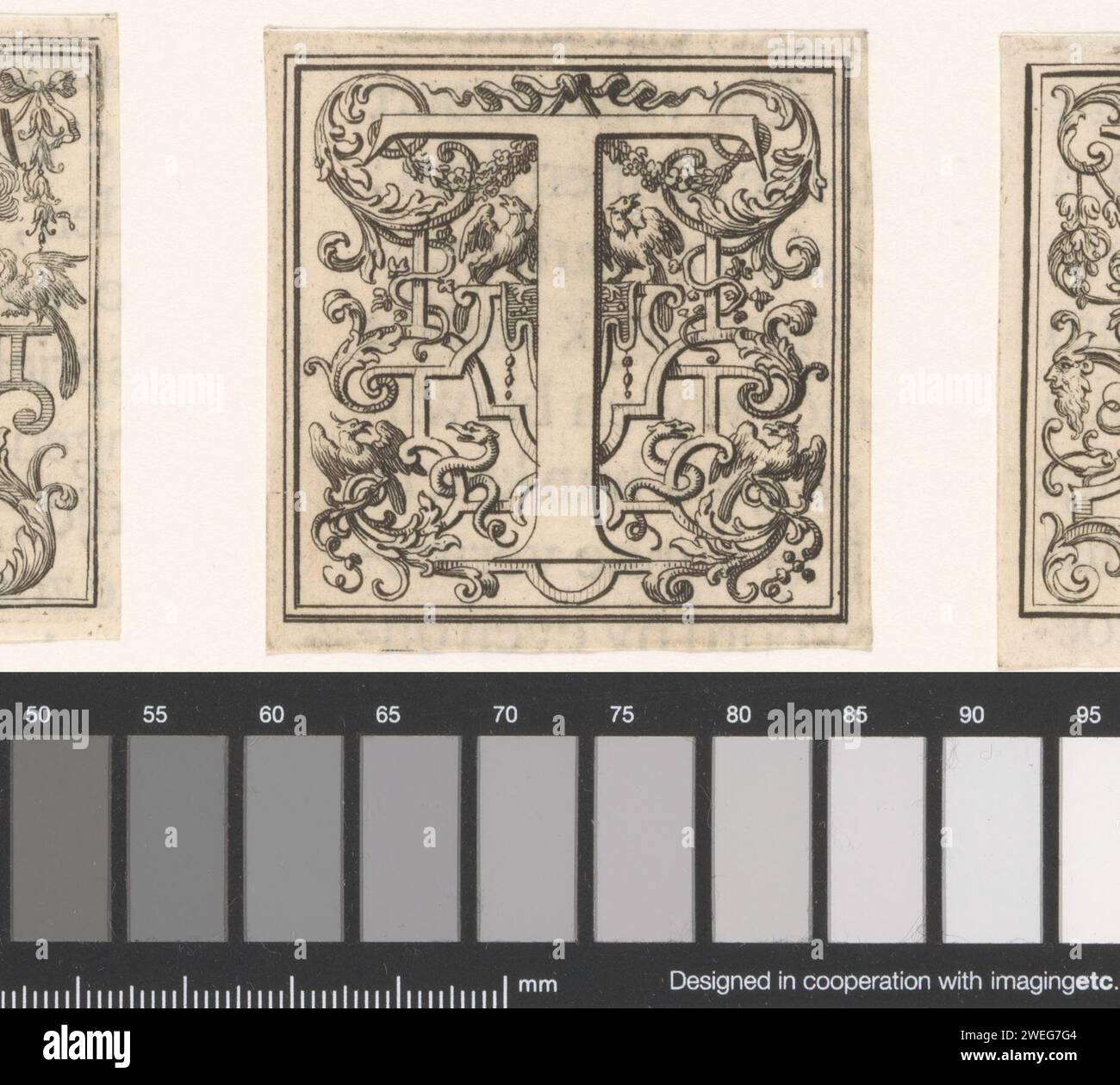 Letter T, anonymous, 1700 - 1799 print Letter T against a background ...