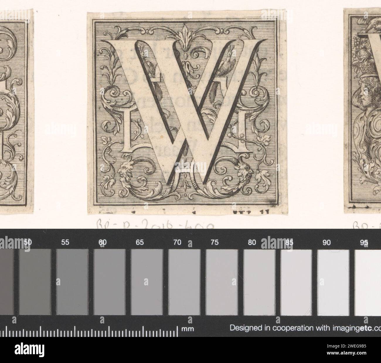 Letter W, anonymous, 1700 - 1799 print Letter W against a background ...