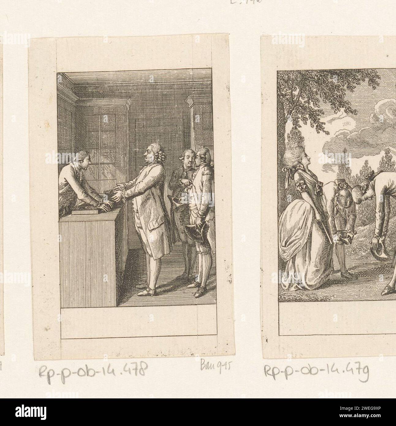 Financial foolishness, Daniel Nikolaus Chodowiecki, 1782 print   paper etching credit. fool, simpleton, numskull. banker Stock Photo