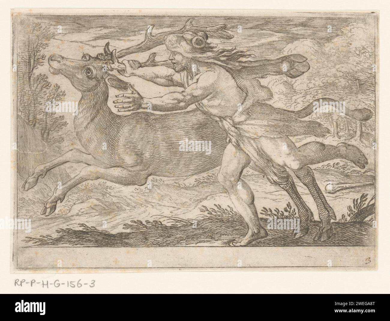 Hercules catches the Arcadian deer, Antonio Tempesta, 1608 print