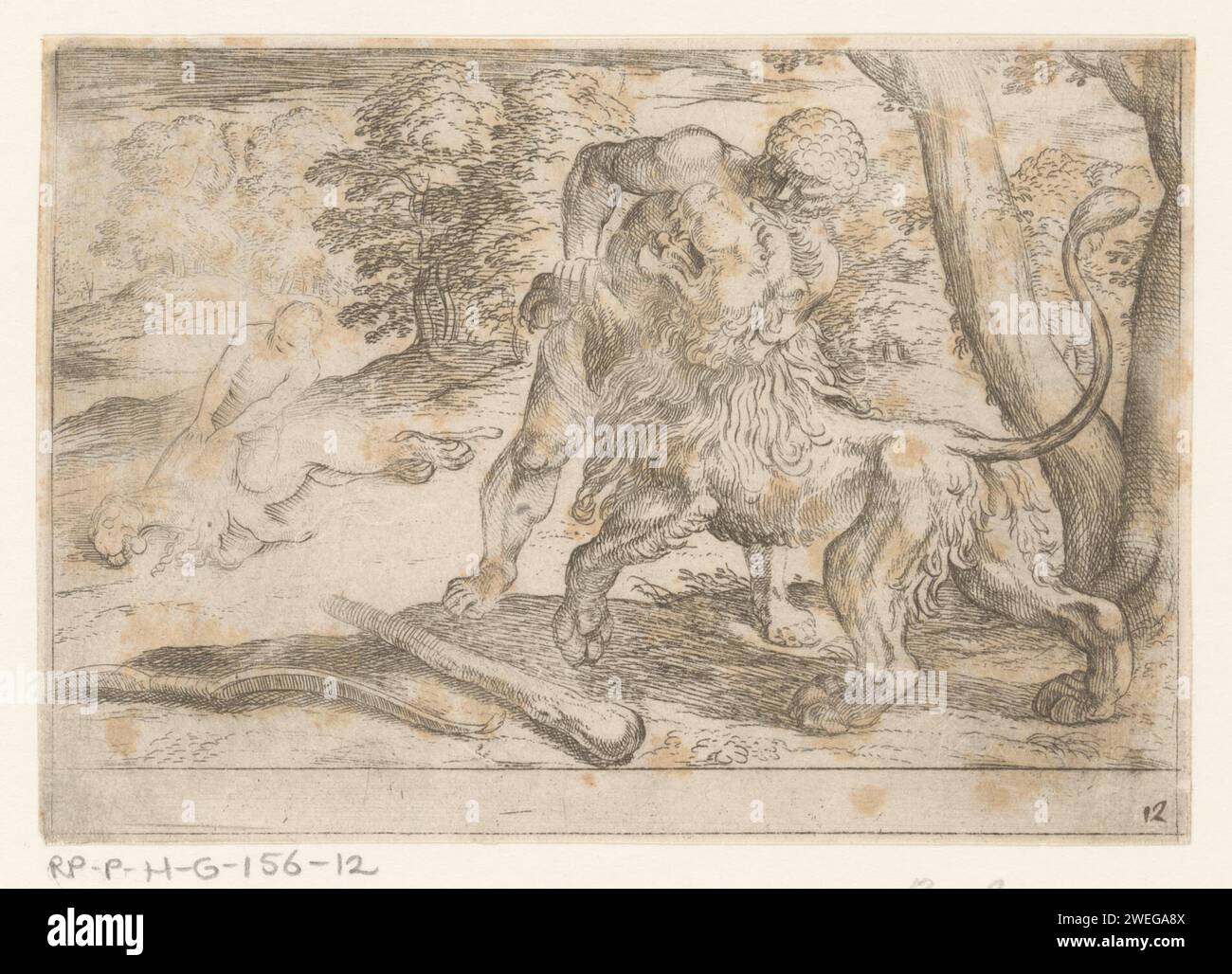 Hercules and the Nemean Lion, Antonio Tempesta, 1608 print Hercules