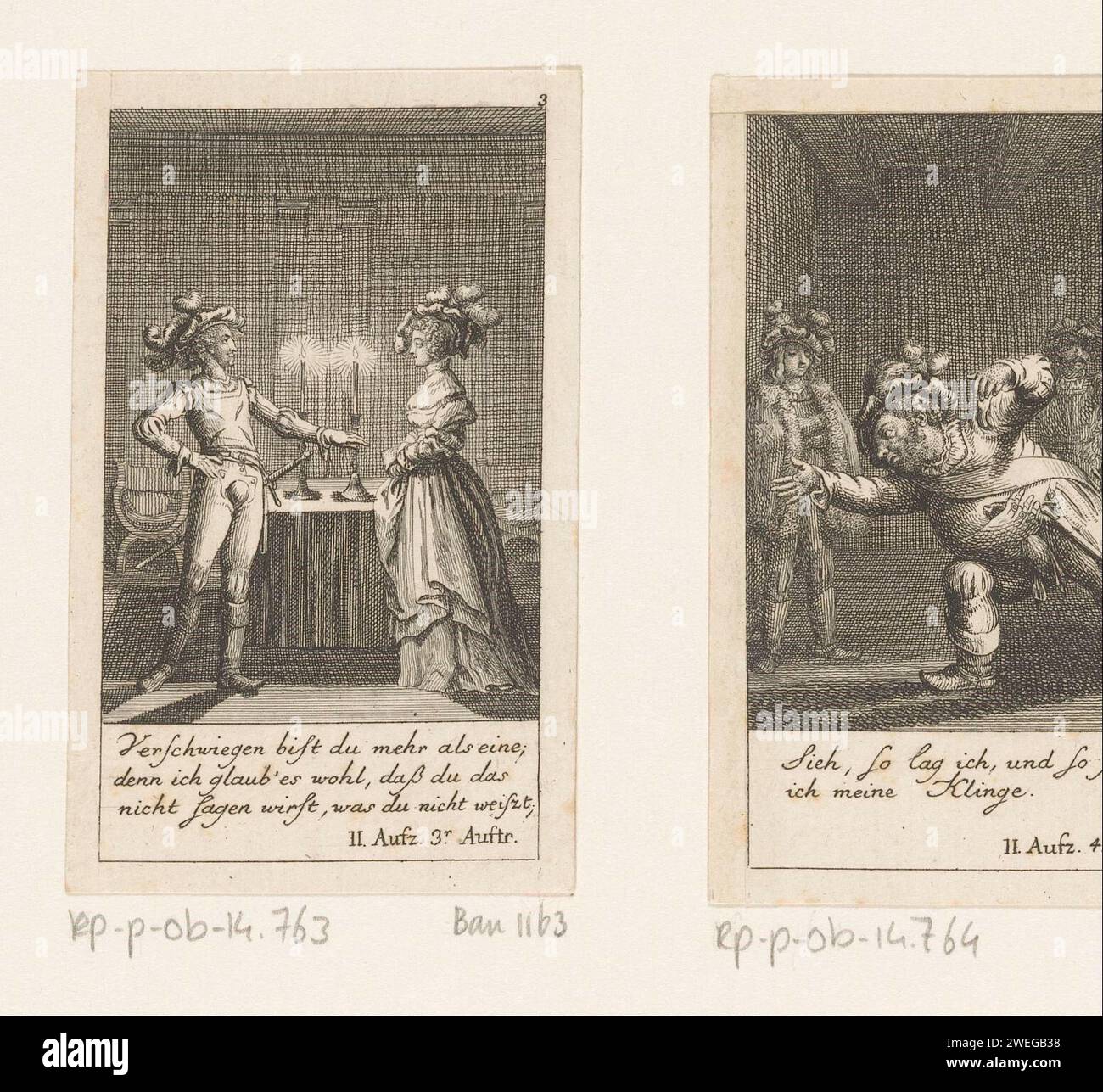 Percy a Lady Percy In Sprink, Daniel Nikolaus Choodiecki, 1785 print Numbered at the top right: 3. With caption and page reference in German.  paper etching Literature. conversation, dialogue; conversation piece. candle. Falstaff Stock Photo