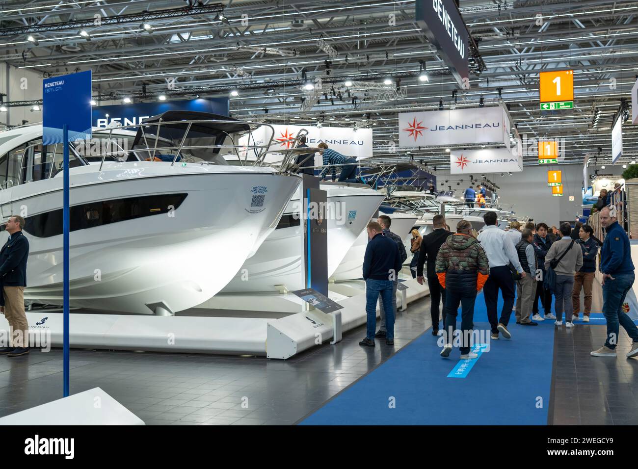 Motorboats at BOOT 2024, the world's largest yacht and water sports trade fair in Düsseldorf, NRW, Germany Stock Photo