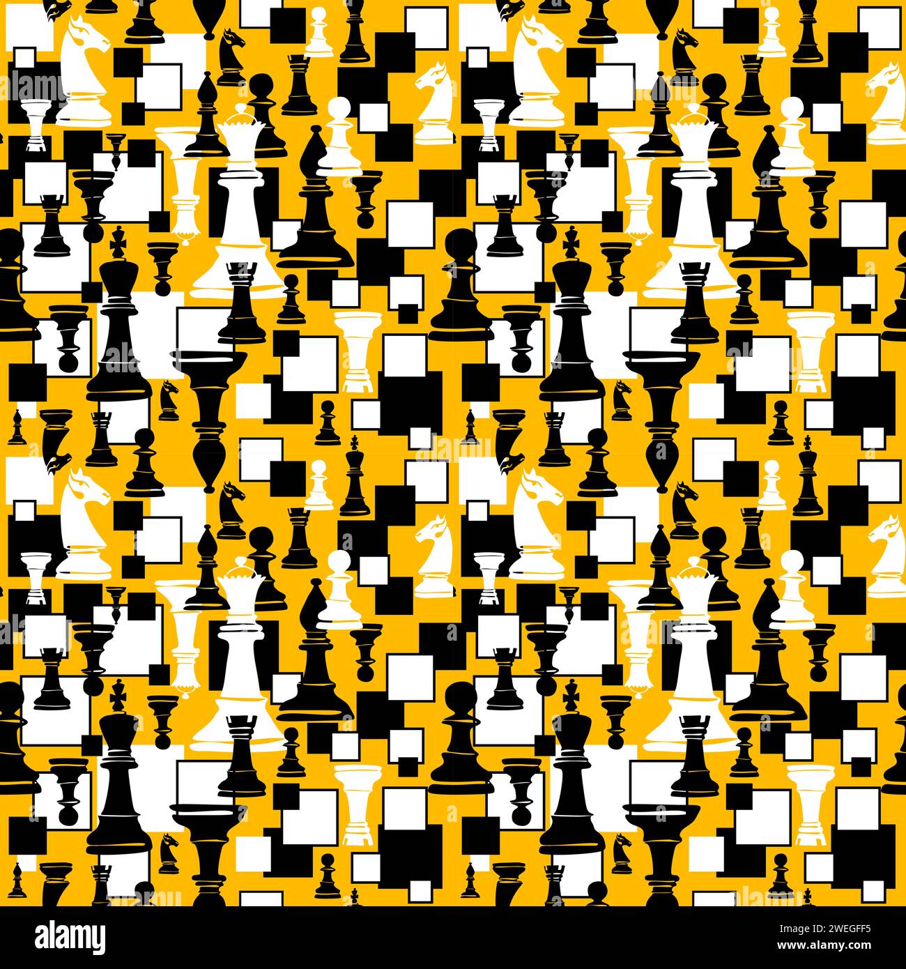 Seamless doodle pattern with chess pieces and stars. Vector