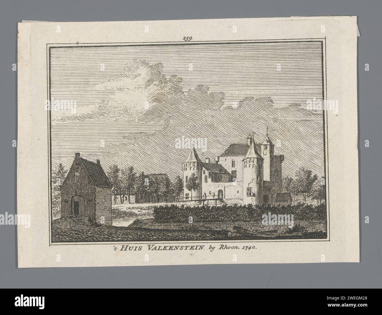 Face locking Valckesteyn in Poortugaal, Hendrik Spilman, after Cornelis Pronk, 1750 print   paper etching / engraving farm or solitary house in landscape Gatebread Stock Photo