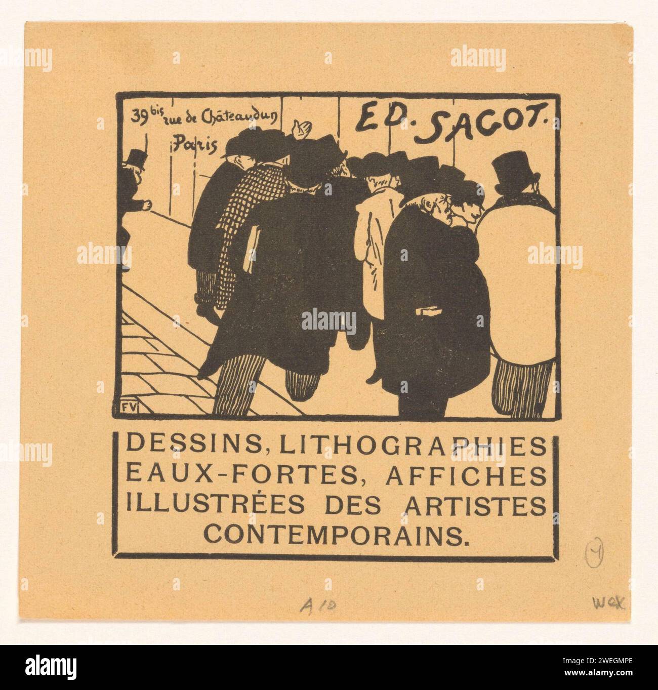 Business card of printer Edmond Sagot in Paris, 1892 print People on