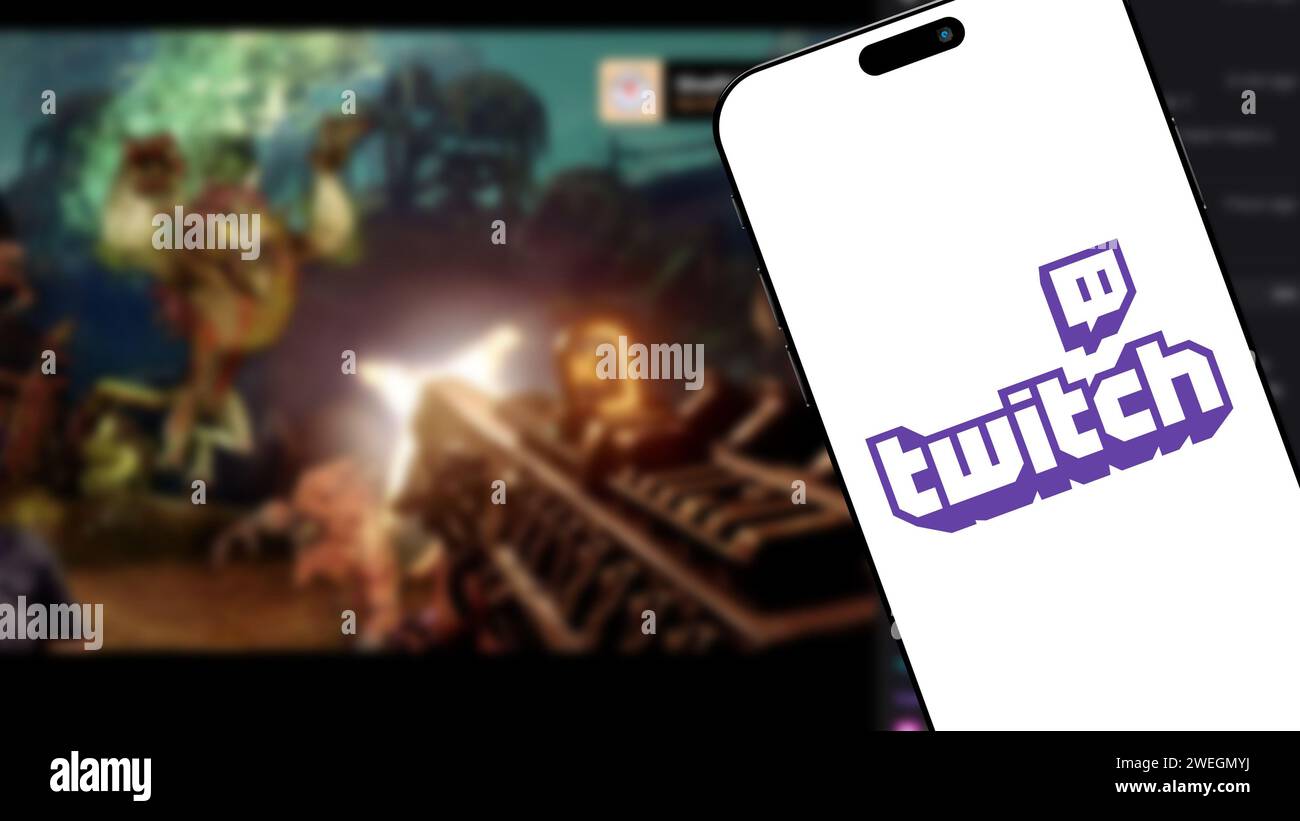 Twitch Comp Istanbul, Turkey - 25 January 2024: Twitch brand logo on smartphone ...