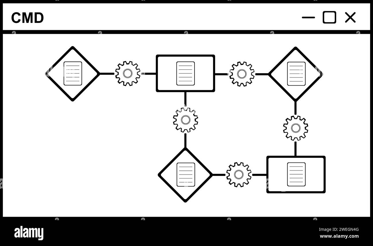 vector drawing illustration terminal cmd process algorithm icon, drawn in black and white Stock Vector