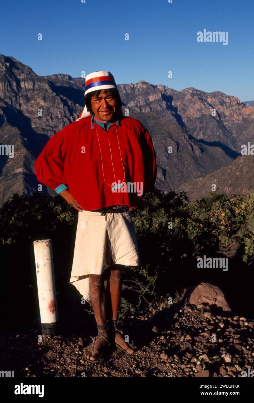 Tarahumara man, on the road to Batopilas, Copper Canyon region, Mexico Stock Photo