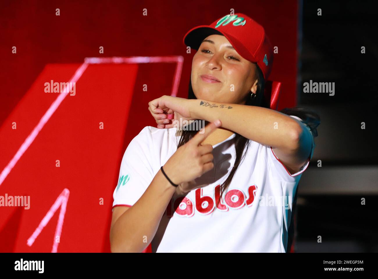 Mexico City, Mexico. 24th Jan, 2024. January 24, 2024 in Mexico City, Mexico: Gabriela Yamilet Sandoval poses during the presentation of the first women's softball team of the Diablos Rojos del Mexico. January 24, 2024. In Mexico City, Mexico. (Photo by Carlos Santiago/ Eyepix Group/Sipa USA) Credit: Sipa USA/Alamy Live News Stock Photo