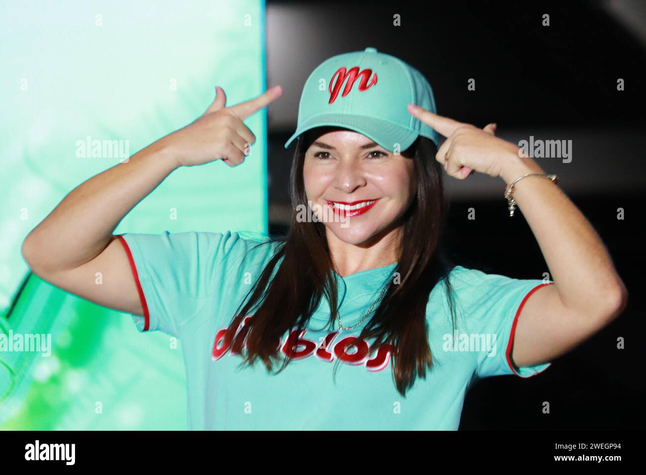 Mexico City, Mexico. 24th Jan, 2024. January 24, 2024 in Mexico City, Mexico: Karina Martínez poses during the presentation of the first women's softball team of the Diablos Rojos del Mexico. January 24, 2024. In Mexico City, Mexico. (Photo by Carlos Santiago/ Eyepix Group/Sipa USA) Credit: Sipa USA/Alamy Live News Stock Photo