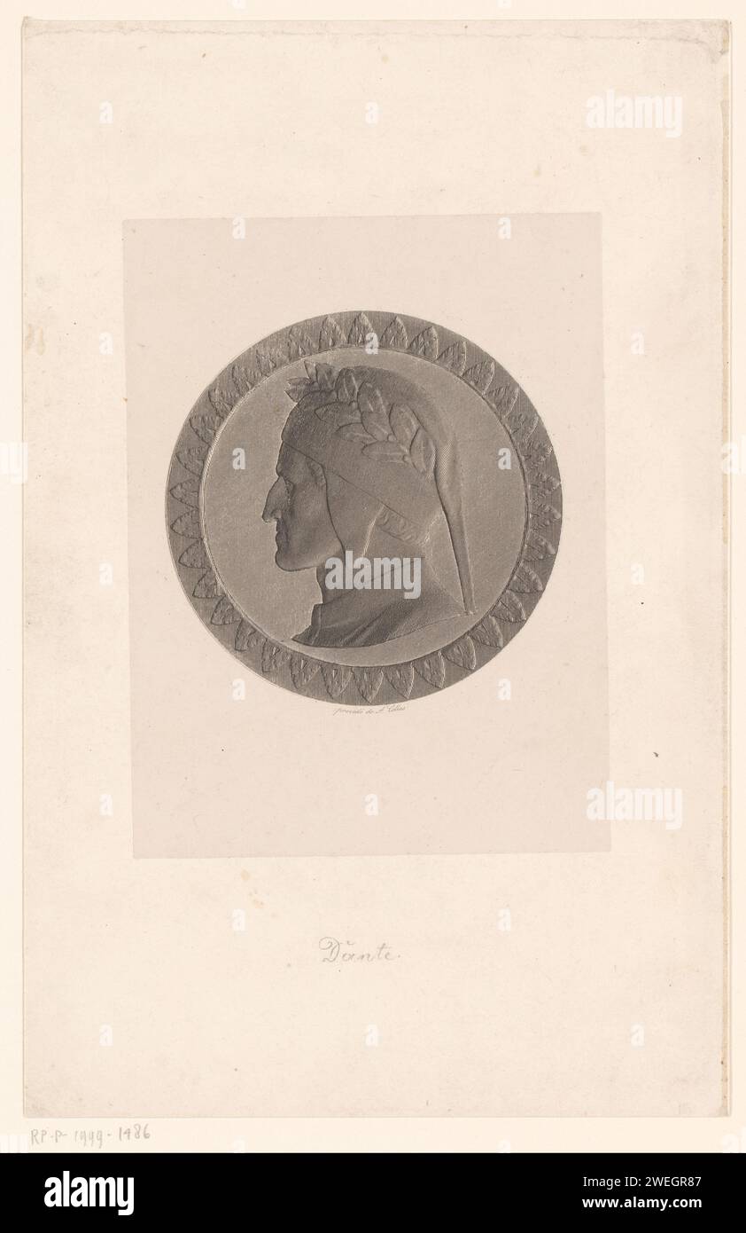Medallon with portrait of Dante Alighieri, Achille Collas (Possible), 1804 - 1859 print   paper.  historical persons. ornament  medallion Stock Photo