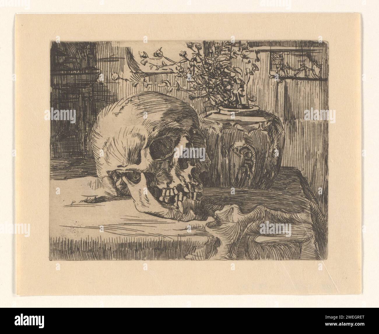 Still life with skull and gingerpot, Anonymous, 1880 - 1930 print paper ...