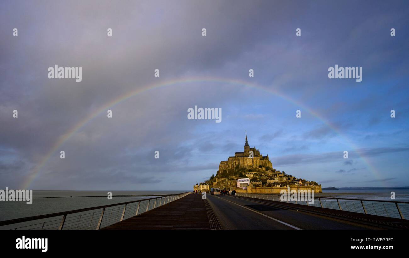 Rainbow over Mont Saint Michel, Normandy, France Stock Photo - Alamy