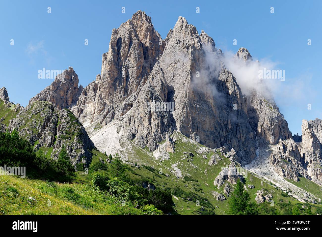 View of Cadini di Misurina mountains in Dolomites, Italy. Stock Photo
