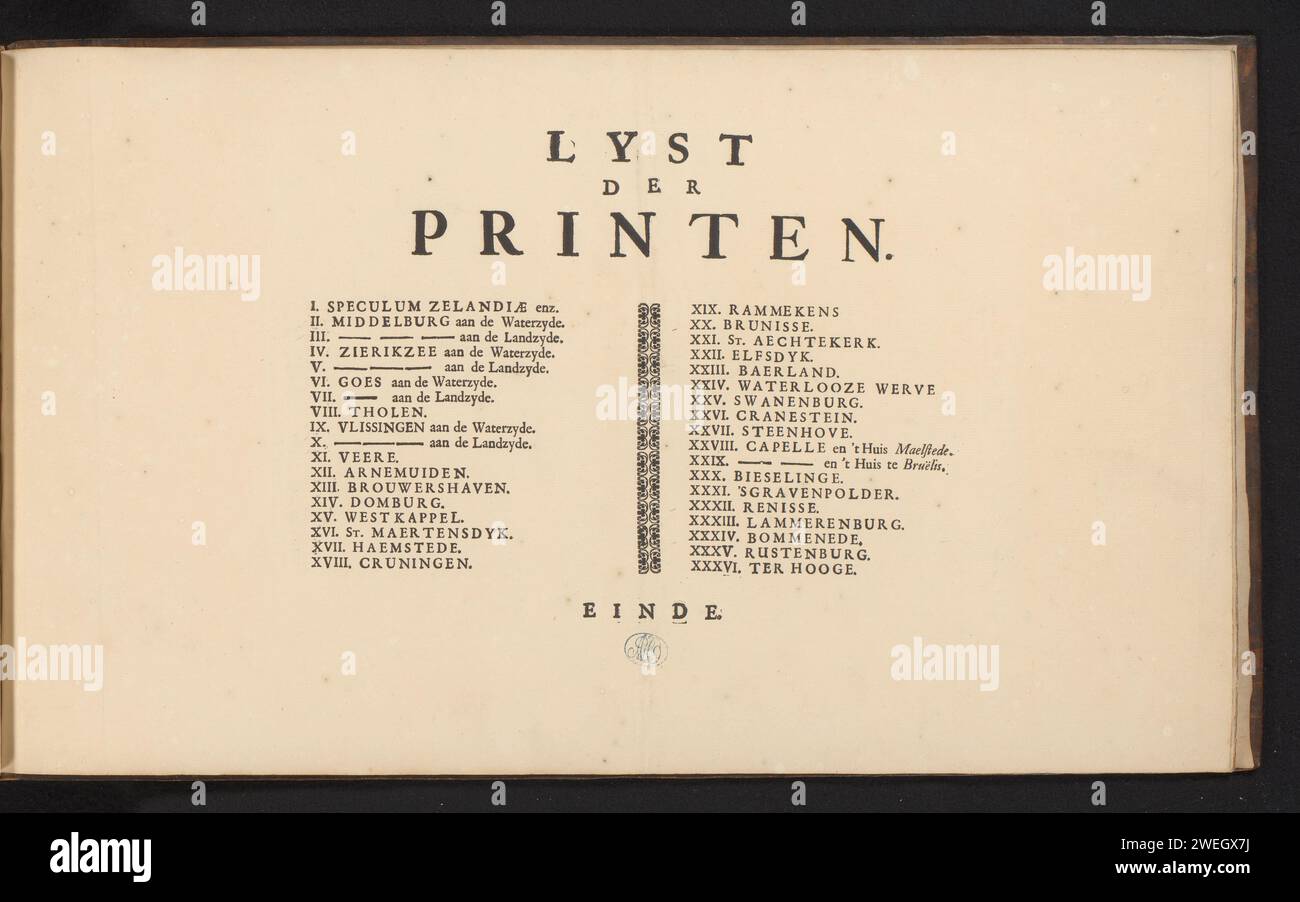 List of the prints, Anonymous, After 1731 1780 text sheet Text sheet