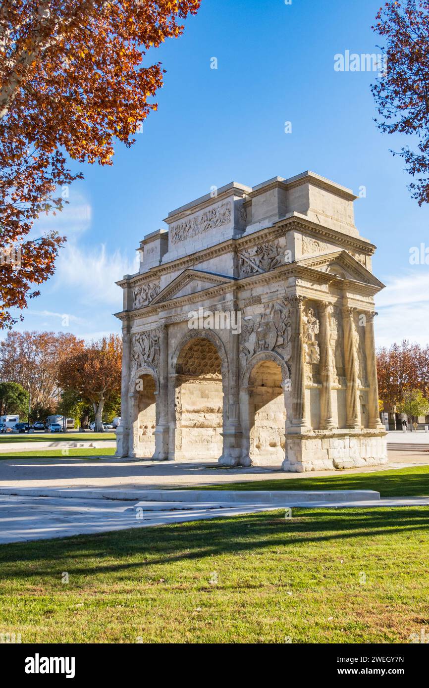 Orange, France - November 29 2023: Roman triumphal arch, historical ...