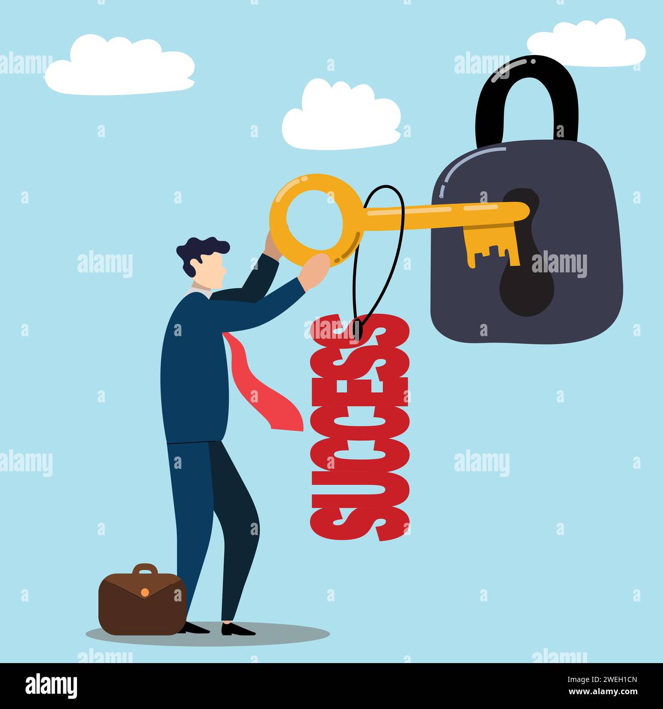 Keys to Success, winning strategy concept. Businessman has the key to success. Unlock the key to success Stock Vector
