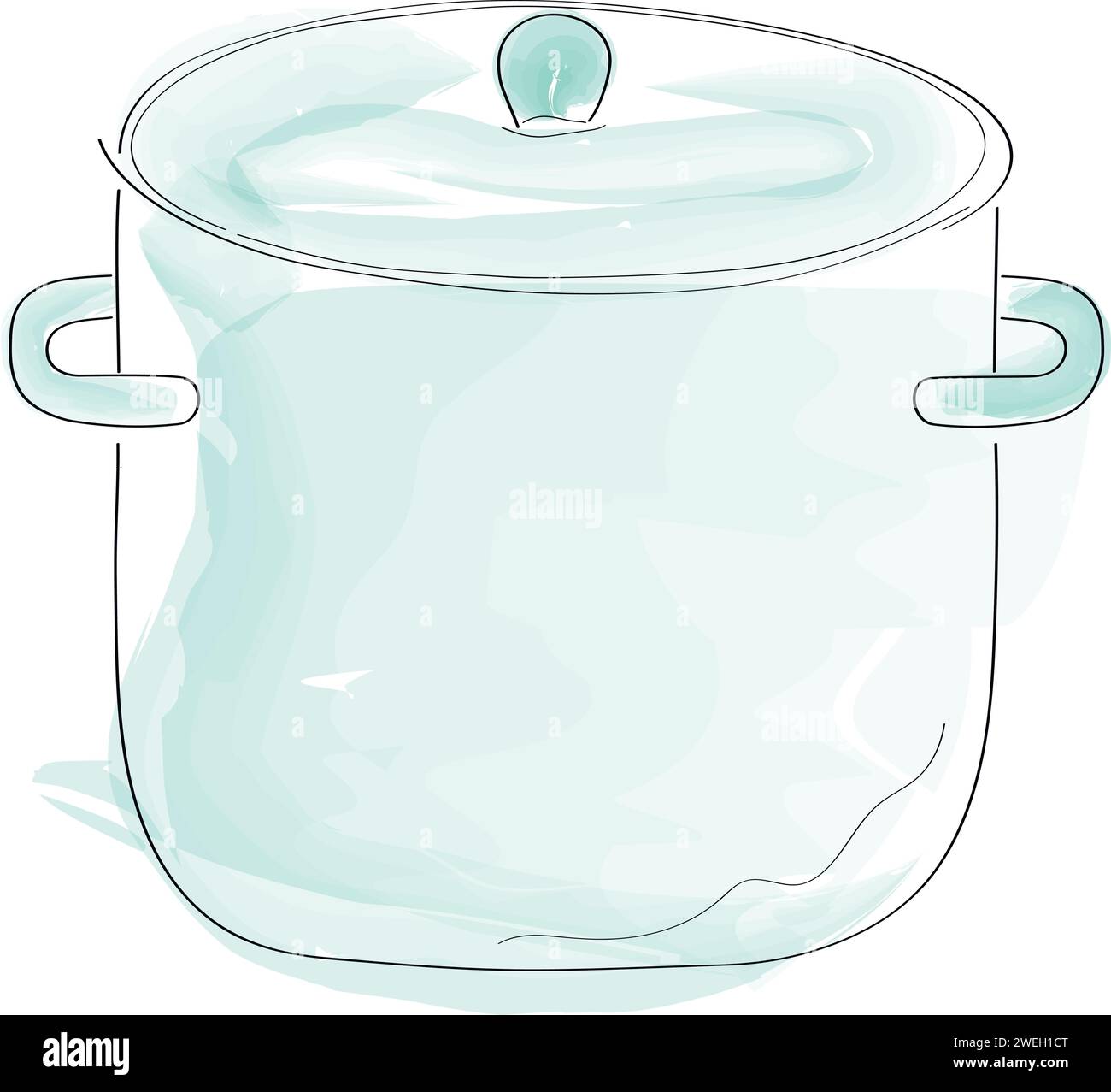 Drawn saucepan with a lid. Simple cartoon drawing Stock Vector Image