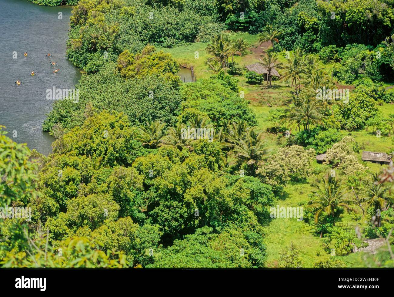 Wailua River State Park and the Wailua Complex of Heiaus, which it includes, are located on the eastern side of the Hawaiian island of Kauai. Stock Photo