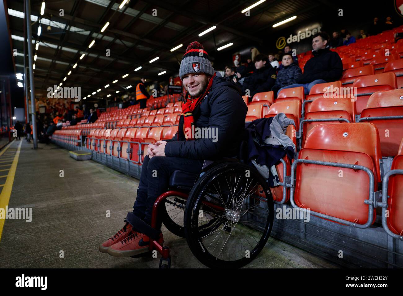 Vitality Stadium, Boscombe, Dorset, UK. 25th Jan, 2024. FA Cup Fourth Round Football, AFC Bournemouth versus Swansea; Bournemouth fans await the match kick off Credit: Action Plus Sports/Alamy Live News Stock Photo