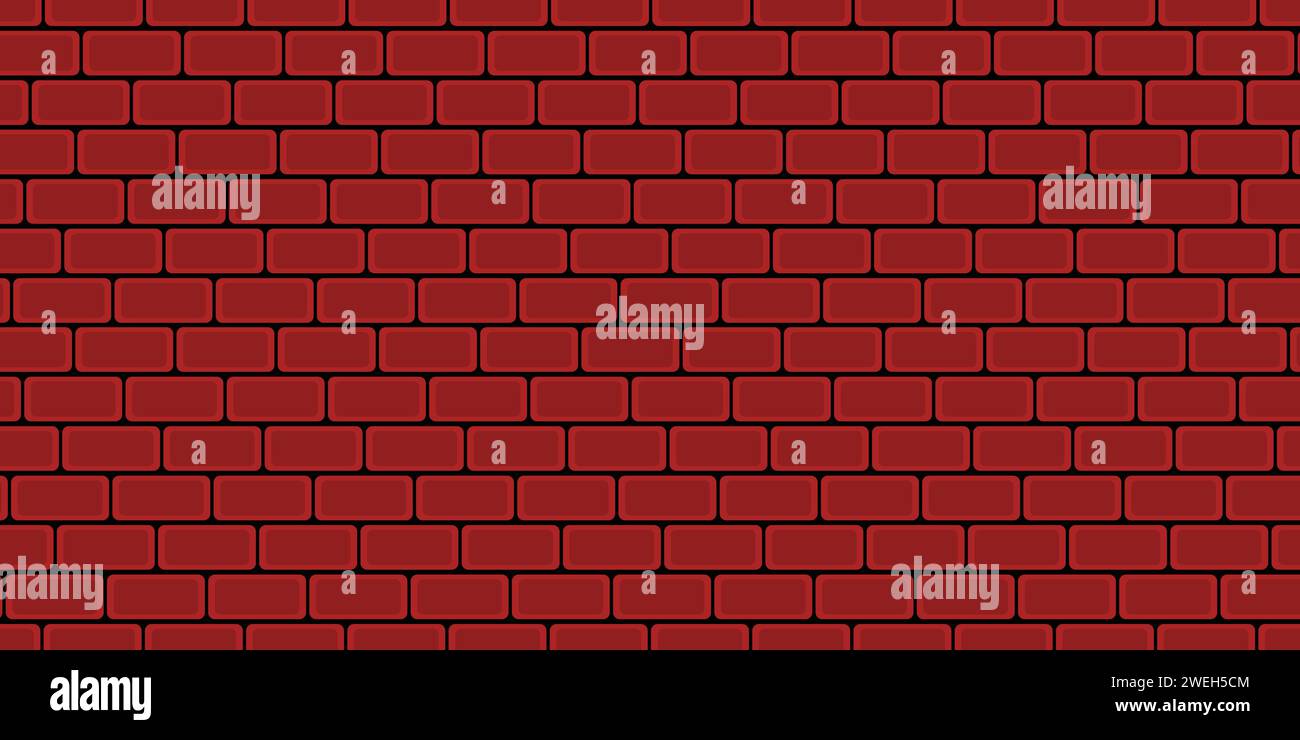 Brick wall, red relief texture with shadow, vector background illustration. Red brick tile wall background. Stock Vector